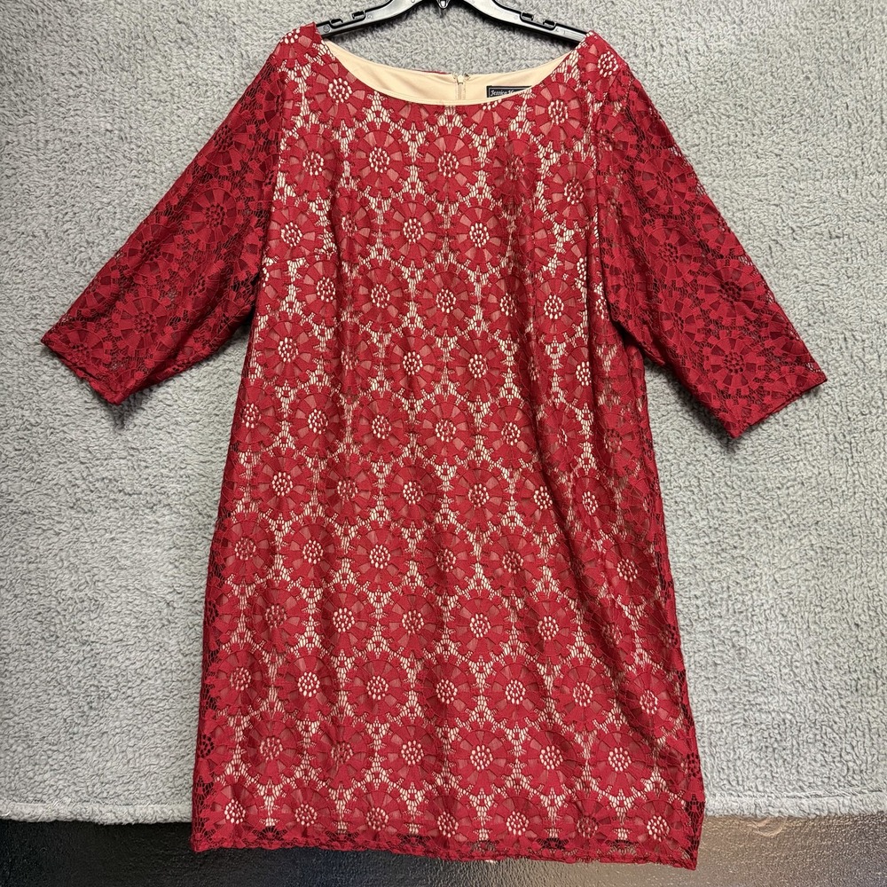 Jessica Howard Women's Red Lace Overlay Sheath Dress Plus Size 20W Knee Length